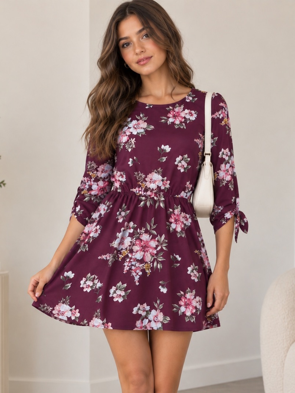 French Grey women’s Floral Burgundy mini dress Small